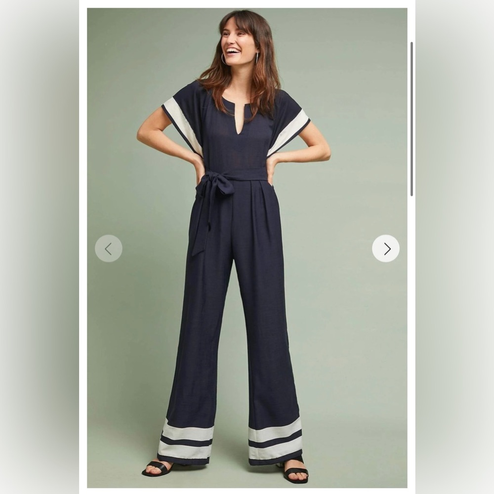 Anthropologie Eva Franco Nautical Navy / White Jumpsuit Size 2